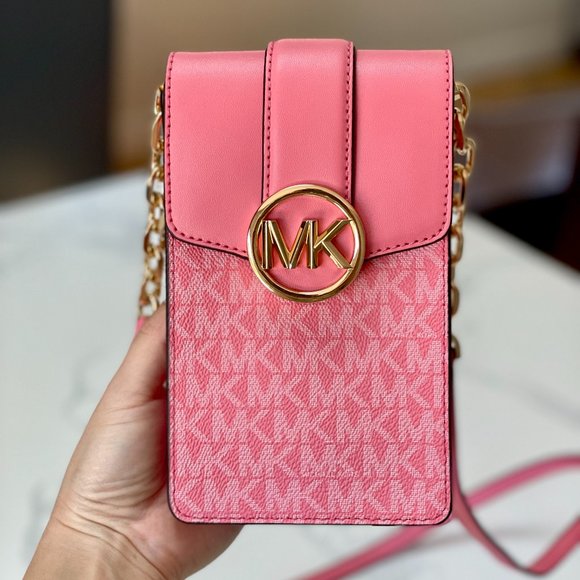 NWT Michael Kors Carmen Small NS Logo Smartphone Crossbody Tea Rose - Picture 1 of 7